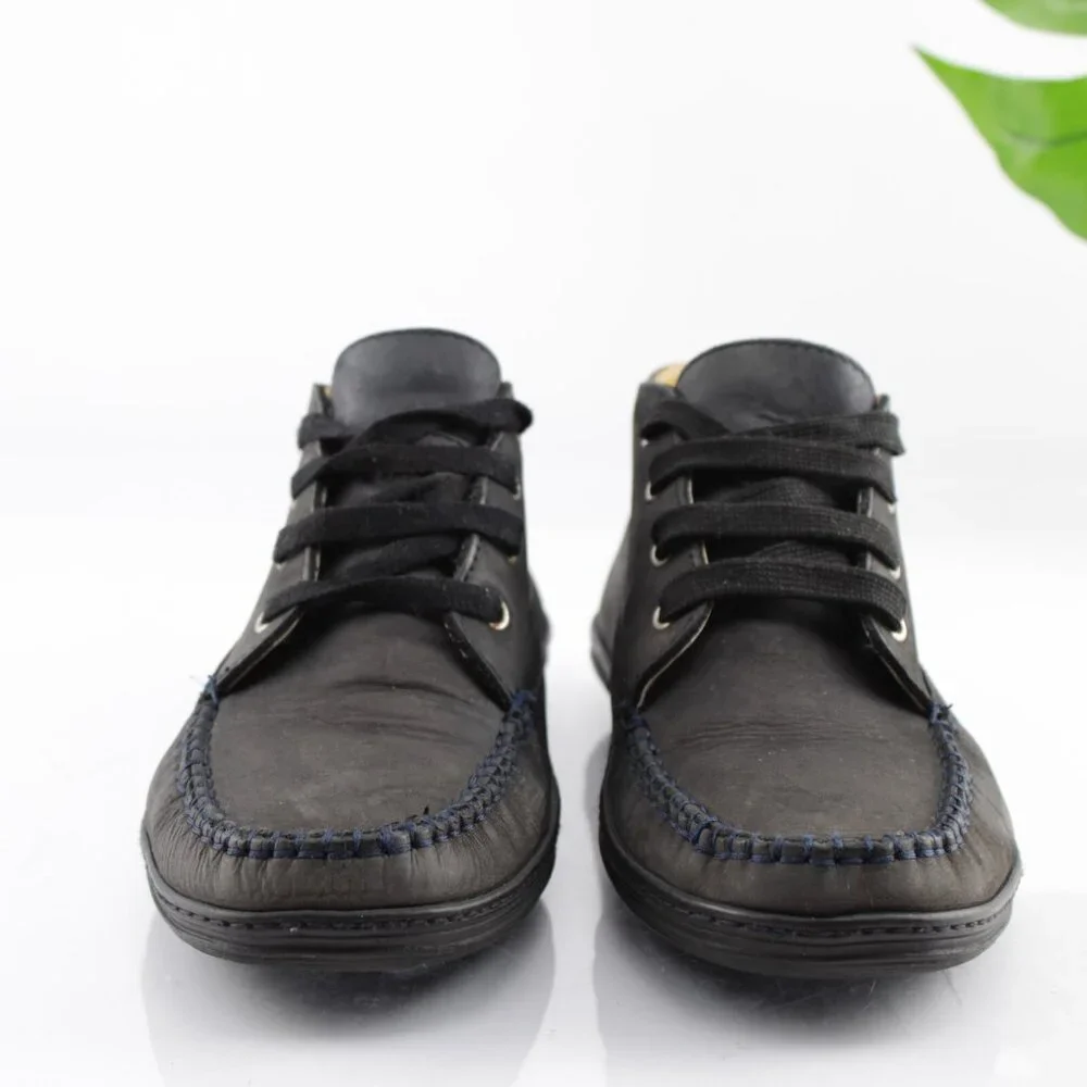 BiKey Womens Boot‎ Size 38 7 Black Leather Lace Up Moc Toe Casual Bootie Italy